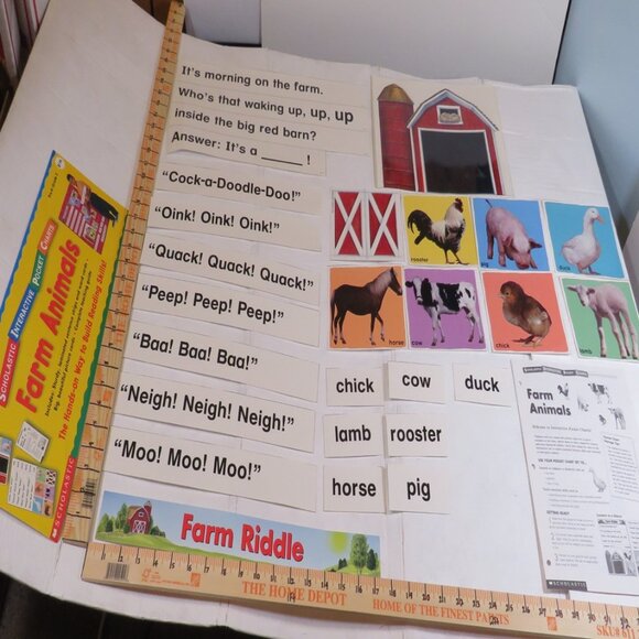 Farm Animals POCKET CHART complete set LAMINATED Scholastic - Picture 1 of 11